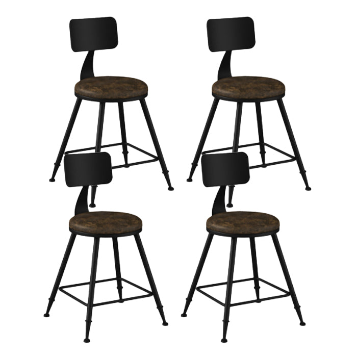 Industrial Armless Backrest Counter Stool Iron Bar Stool with Leather Cushion Brown 4 Piece Set Short Stool(18"H) Clearhalo 'Bar Furniture' 'Bar Stools' 'bar_stools' 'furn' 'furn_bar_stools' 'furniture_bar_stools' 'Kitchen & Dining Furniture' 'kitchen&dining_furn' 'kitchen' 'kitchen_furn' Furniture' 4639338
