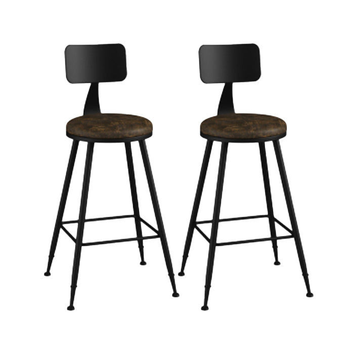 Industrial Armless Backrest Counter Stool Iron Bar Stool with Leather Cushion Brown 2 Piece Set Counter Stool(26"H) Clearhalo 'Bar Furniture' 'Bar Stools' 'bar_stools' 'furn' 'furn_bar_stools' 'furniture_bar_stools' 'Kitchen & Dining Furniture' 'kitchen&dining_furn' 'kitchen' 'kitchen_furn' Furniture' 4639343