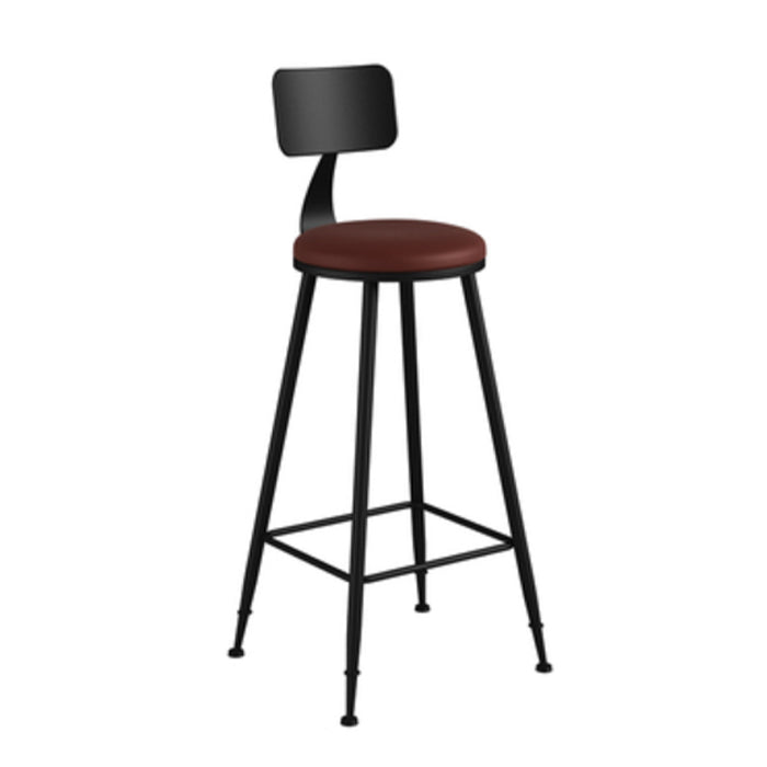 Industrial Armless Backrest Counter Stool Iron Bar Stool with Leather Cushion Burgundy 1 Piece Bar Stool(30"H) Clearhalo 'Bar Furniture' 'Bar Stools' 'bar_stools' 'furn' 'furn_bar_stools' 'furniture_bar_stools' 'Kitchen & Dining Furniture' 'kitchen&dining_furn' 'kitchen' 'kitchen_furn' Furniture' 4639348