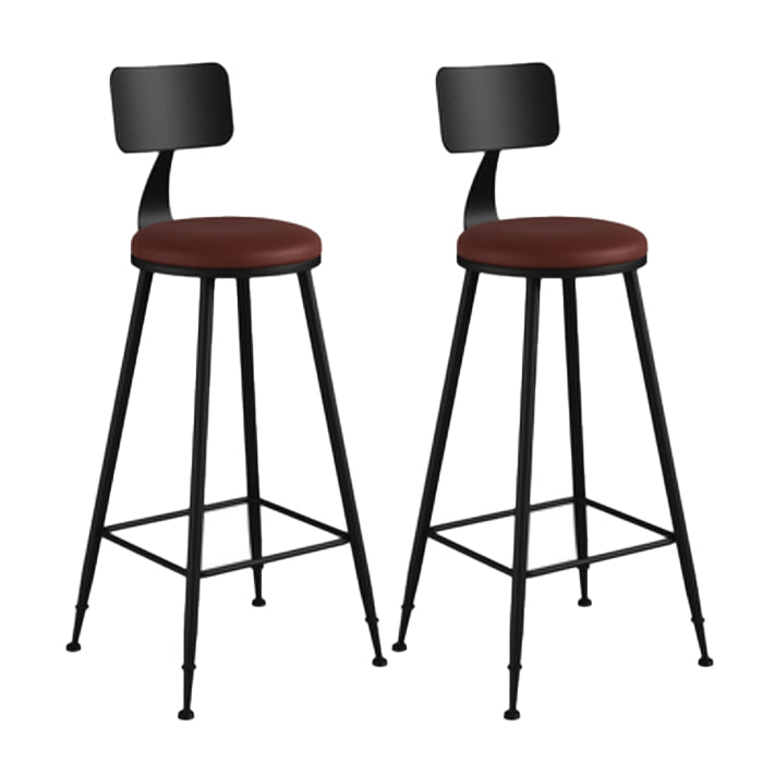 Industrial Armless Backrest Counter Stool Iron Bar Stool with Leather Cushion Burgundy 2 Piece Set Bar Stool(30"H) Clearhalo 'Bar Furniture' 'Bar Stools' 'bar_stools' 'furn' 'furn_bar_stools' 'furniture_bar_stools' 'Kitchen & Dining Furniture' 'kitchen&dining_furn' 'kitchen' 'kitchen_furn' Furniture' 4639349