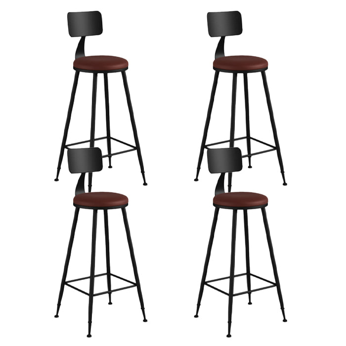 Industrial Armless Backrest Counter Stool Iron Bar Stool with Leather Cushion Burgundy 4 Piece Set Bar Stool(30"H) Clearhalo 'Bar Furniture' 'Bar Stools' 'bar_stools' 'furn' 'furn_bar_stools' 'furniture_bar_stools' 'Kitchen & Dining Furniture' 'kitchen&dining_furn' 'kitchen' 'kitchen_furn' Furniture' 4639350