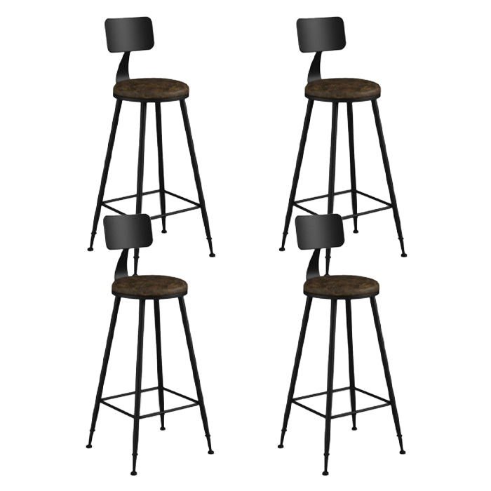 Industrial Armless Backrest Counter Stool Iron Bar Stool with Leather Cushion Brown 4 Piece Set Bar Stool(30"H) Clearhalo 'Bar Furniture' 'Bar Stools' 'bar_stools' 'furn' 'furn_bar_stools' 'furniture_bar_stools' 'Kitchen & Dining Furniture' 'kitchen&dining_furn' 'kitchen' 'kitchen_furn' Furniture' 4639353