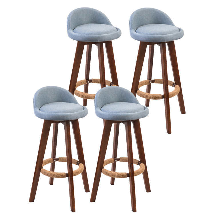 Modern Backrest Counter Stool Wood Cashier Bar Stool with Cushion and Pedal Blue Brown 4 Piece Set Clearhalo 'Bar Furniture' 'Bar Stools' 'bar_stools' 'furn' 'furn_bar_stools' 'furniture_bar_stools' 'Kitchen & Dining Furniture' 'kitchen&dining_furn' 'kitchen' 'kitchen_furn' Furniture' 4639399