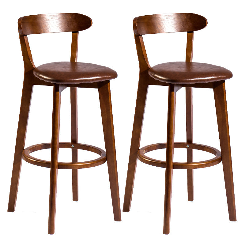 Modern Armless Backrest Counter Stool Wood Bar Stool with Cushion and Pedal Brown Brown 2 Piece Set Clearhalo 'Bar Furniture' 'Bar Stools' 'bar_stools' 'furn' 'furn_bar_stools' 'furniture_bar_stools' 'Kitchen & Dining Furniture' 'kitchen&dining_furn' 'kitchen' 'kitchen_furn' Furniture' 4639568