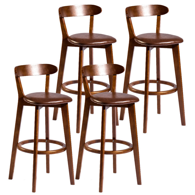 Modern Armless Backrest Counter Stool Wood Bar Stool with Cushion and Pedal Brown Brown 4 Piece Set Clearhalo 'Bar Furniture' 'Bar Stools' 'bar_stools' 'furn' 'furn_bar_stools' 'furniture_bar_stools' 'Kitchen & Dining Furniture' 'kitchen&dining_furn' 'kitchen' 'kitchen_furn' Furniture' 4639569