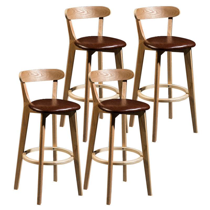 Modern Armless Backrest Counter Stool Wood Bar Stool with Cushion and Pedal Brown Natural 4 Piece Set Clearhalo 'Bar Furniture' 'Bar Stools' 'bar_stools' 'furn' 'furn_bar_stools' 'furniture_bar_stools' 'Kitchen & Dining Furniture' 'kitchen&dining_furn' 'kitchen' 'kitchen_furn' Furniture' 4639599
