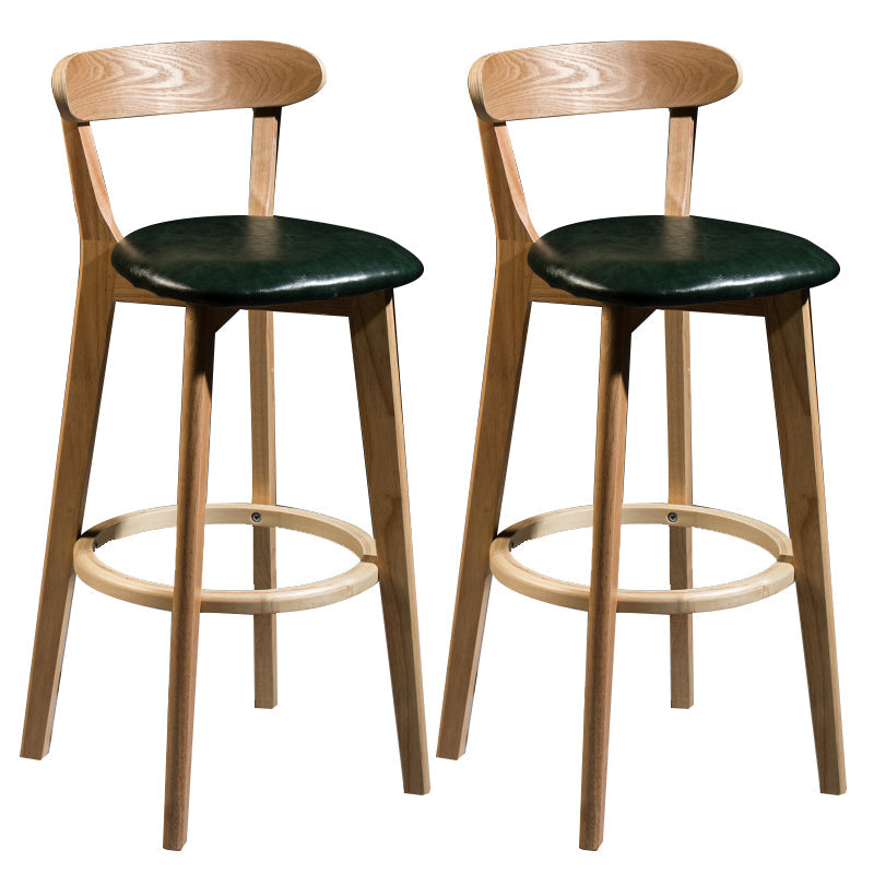 Modern Armless Backrest Counter Stool Wood Bar Stool with Cushion and Pedal Blackish Green Natural 2 Piece Set Clearhalo 'Bar Furniture' 'Bar Stools' 'bar_stools' 'furn' 'furn_bar_stools' 'furniture_bar_stools' 'Kitchen & Dining Furniture' 'kitchen&dining_furn' 'kitchen' 'kitchen_furn' Furniture' 4639613