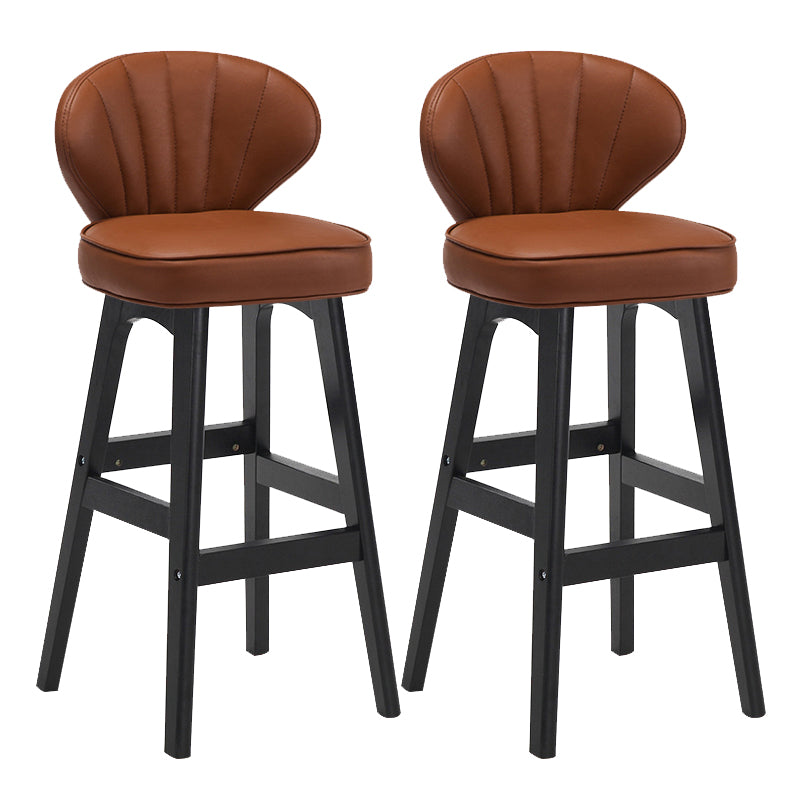 Modern Armless Backrest Counter Stool Kitchen Wood Bar Stool with Cushion and Pedal Brown 2 Piece Set Counter Stool(27"H) Clearhalo 'Bar Furniture' 'Bar Stools' 'bar_stools' 'furn' 'furn_bar_stools' 'furniture_bar_stools' 'Kitchen & Dining Furniture' 'kitchen&dining_furn' 'kitchen' 'kitchen_furn' Furniture' 4639636