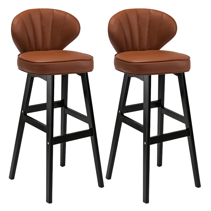 Modern Armless Backrest Counter Stool Kitchen Wood Bar Stool with Cushion and Pedal Brown 2 Piece Set Bar Stool(30"H) Clearhalo 'Bar Furniture' 'Bar Stools' 'bar_stools' 'furn' 'furn_bar_stools' 'furniture_bar_stools' 'Kitchen & Dining Furniture' 'kitchen&dining_furn' 'kitchen' 'kitchen_furn' Furniture' 4639666