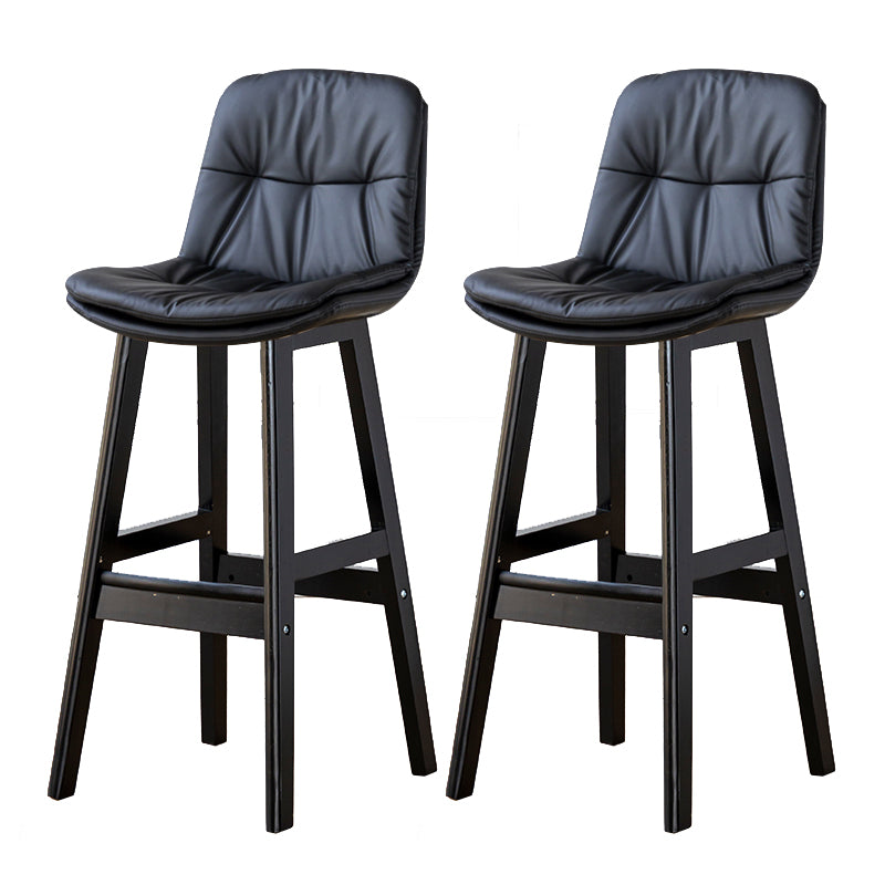 Modern Armless Backrest Counter Stool Wood Milk Tea Shop Bar Stool with Leather Cushion Black Black 2 Piece Set Clearhalo 'Bar Furniture' 'Bar Stools' 'bar_stools' 'furn' 'furn_bar_stools' 'furniture_bar_stools' 'Kitchen & Dining Furniture' 'kitchen&dining_furn' 'kitchen' 'kitchen_furn' Furniture' 4639690