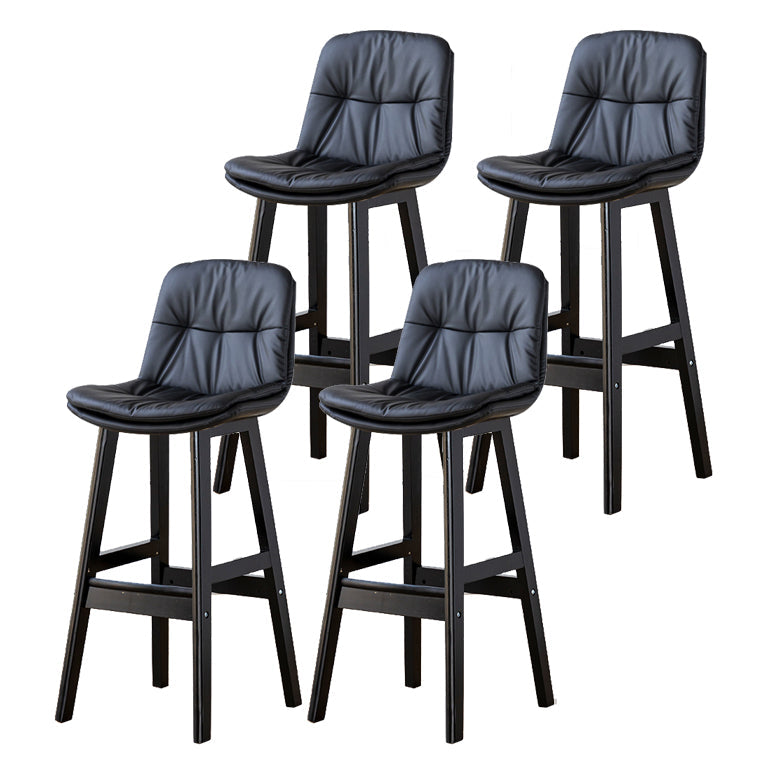 Modern Armless Backrest Counter Stool Wood Milk Tea Shop Bar Stool with Leather Cushion Black Black 4 Piece Set Clearhalo 'Bar Furniture' 'Bar Stools' 'bar_stools' 'furn' 'furn_bar_stools' 'furniture_bar_stools' 'Kitchen & Dining Furniture' 'kitchen&dining_furn' 'kitchen' 'kitchen_furn' Furniture' 4639692