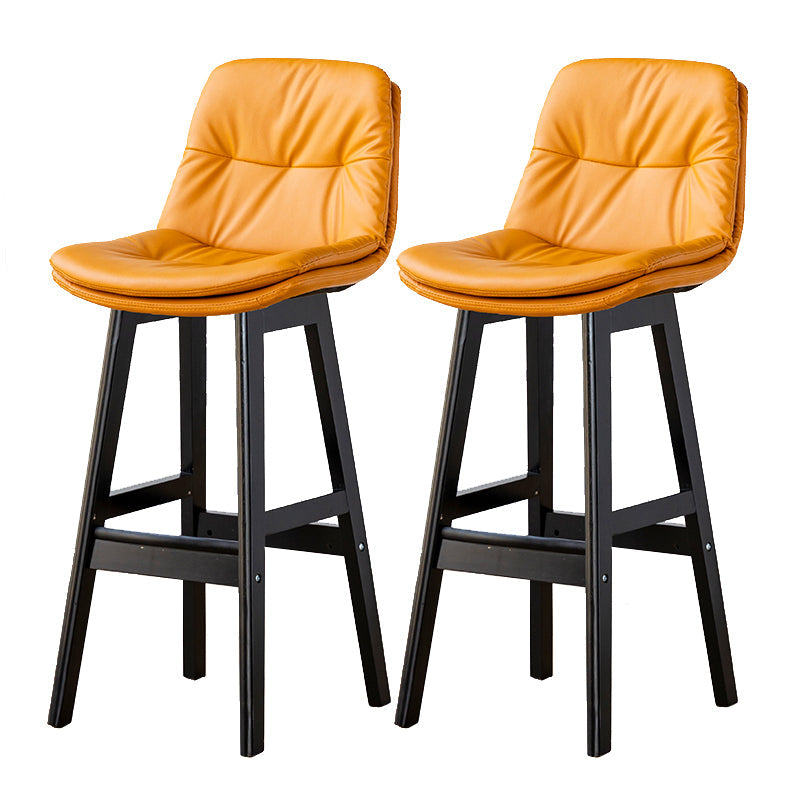 Modern Armless Backrest Counter Stool Wood Milk Tea Shop Bar Stool with Leather Cushion Yellow Black 2 Piece Set Clearhalo 'Bar Furniture' 'Bar Stools' 'bar_stools' 'furn' 'furn_bar_stools' 'furniture_bar_stools' 'Kitchen & Dining Furniture' 'kitchen&dining_furn' 'kitchen' 'kitchen_furn' Furniture' 4639708