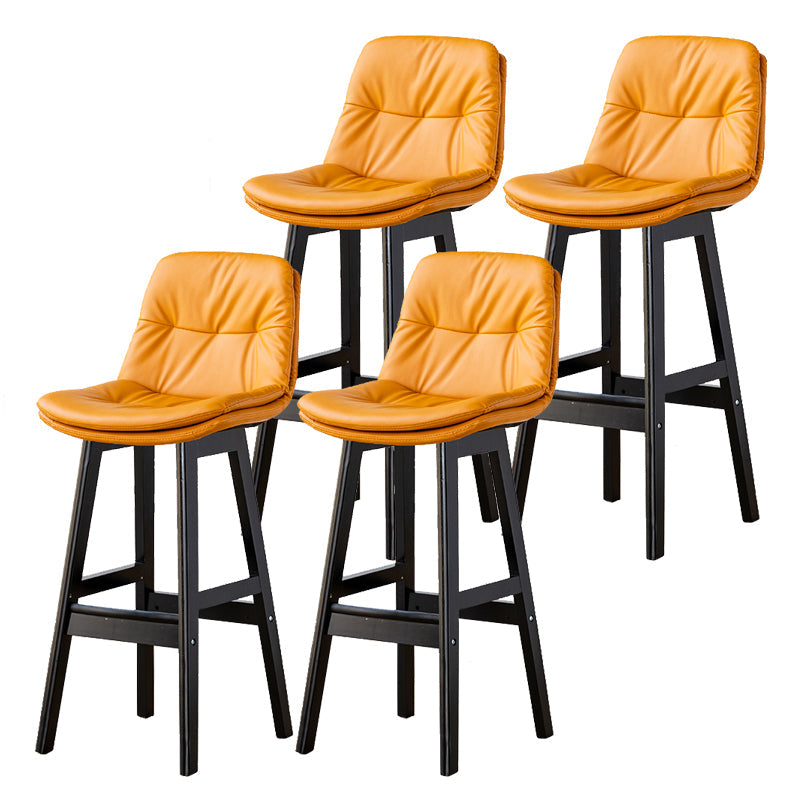 Modern Armless Backrest Counter Stool Wood Milk Tea Shop Bar Stool with Leather Cushion Yellow Black 4 Piece Set Clearhalo 'Bar Furniture' 'Bar Stools' 'bar_stools' 'furn' 'furn_bar_stools' 'furniture_bar_stools' 'Kitchen & Dining Furniture' 'kitchen&dining_furn' 'kitchen' 'kitchen_furn' Furniture' 4639710