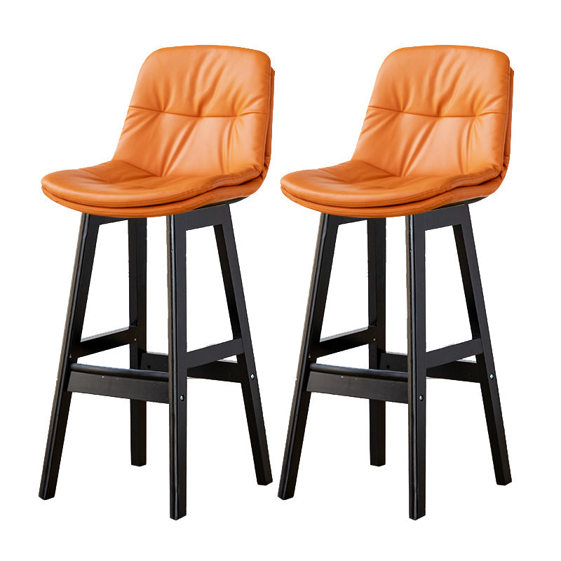 Modern Armless Backrest Counter Stool Wood Milk Tea Shop Bar Stool with Leather Cushion Orange Black 2 Piece Set Clearhalo 'Bar Furniture' 'Bar Stools' 'bar_stools' 'furn' 'furn_bar_stools' 'furniture_bar_stools' 'Kitchen & Dining Furniture' 'kitchen&dining_furn' 'kitchen' 'kitchen_furn' Furniture' 4639714