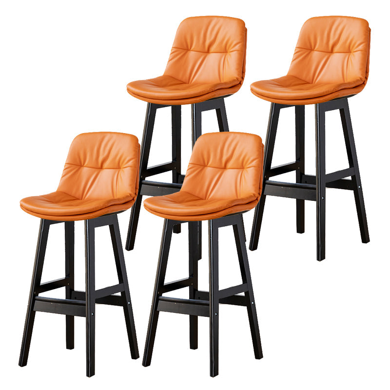Modern Armless Backrest Counter Stool Wood Milk Tea Shop Bar Stool with Leather Cushion Orange Black 4 Piece Set Clearhalo 'Bar Furniture' 'Bar Stools' 'bar_stools' 'furn' 'furn_bar_stools' 'furniture_bar_stools' 'Kitchen & Dining Furniture' 'kitchen&dining_furn' 'kitchen' 'kitchen_furn' Furniture' 4639716