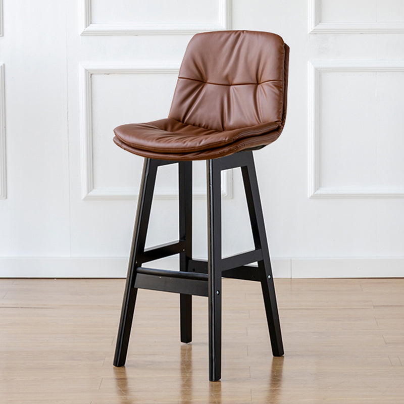 Modern Armless Backrest Counter Stool Wood Milk Tea Shop Bar Stool with Leather Cushion Brown Black 1 Piece Clearhalo 'Bar Furniture' 'Bar Stools' 'bar_stools' 'furn' 'furn_bar_stools' 'furniture_bar_stools' 'Kitchen & Dining Furniture' 'kitchen&dining_furn' 'kitchen' 'kitchen_furn' Furniture' 4639718