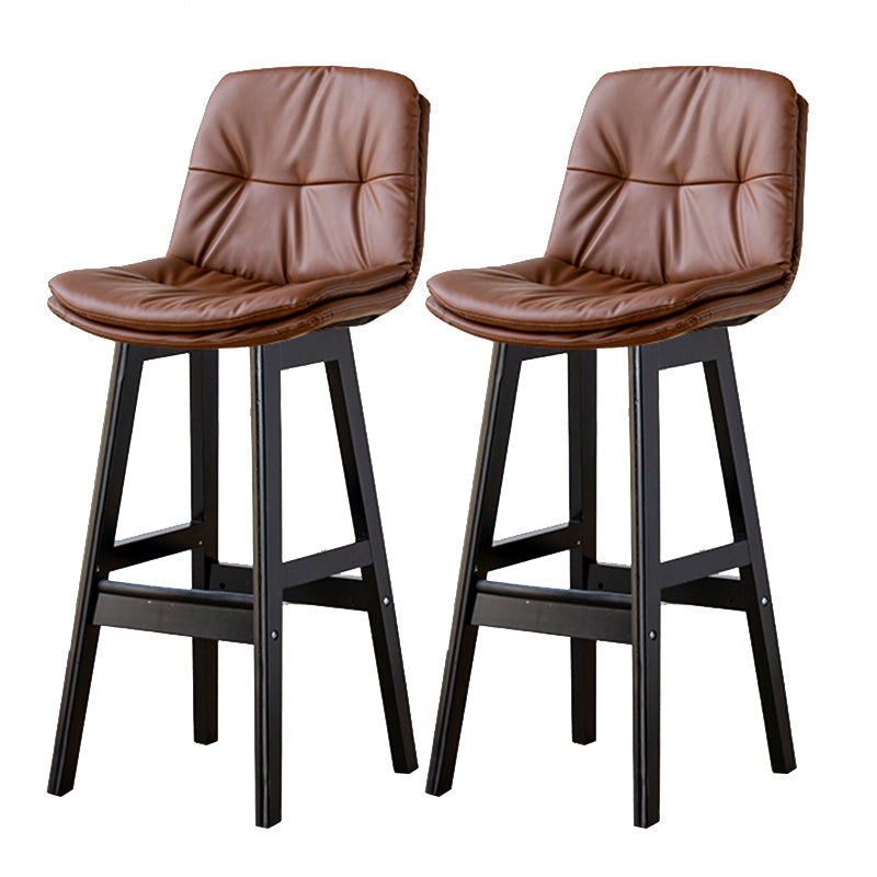 Modern Armless Backrest Counter Stool Wood Milk Tea Shop Bar Stool with Leather Cushion Brown Black 2 Piece Set Clearhalo 'Bar Furniture' 'Bar Stools' 'bar_stools' 'furn' 'furn_bar_stools' 'furniture_bar_stools' 'Kitchen & Dining Furniture' 'kitchen&dining_furn' 'kitchen' 'kitchen_furn' Furniture' 4639719