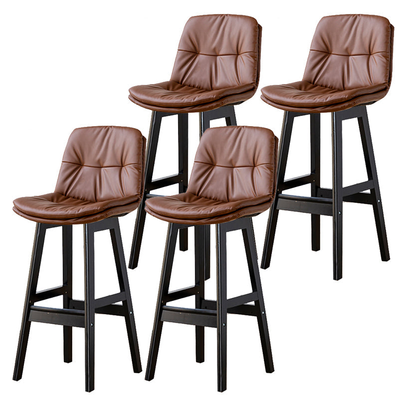 Modern Armless Backrest Counter Stool Wood Milk Tea Shop Bar Stool with Leather Cushion Brown Black 4 Piece Set Clearhalo 'Bar Furniture' 'Bar Stools' 'bar_stools' 'furn' 'furn_bar_stools' 'furniture_bar_stools' 'Kitchen & Dining Furniture' 'kitchen&dining_furn' 'kitchen' 'kitchen_furn' Furniture' 4639720
