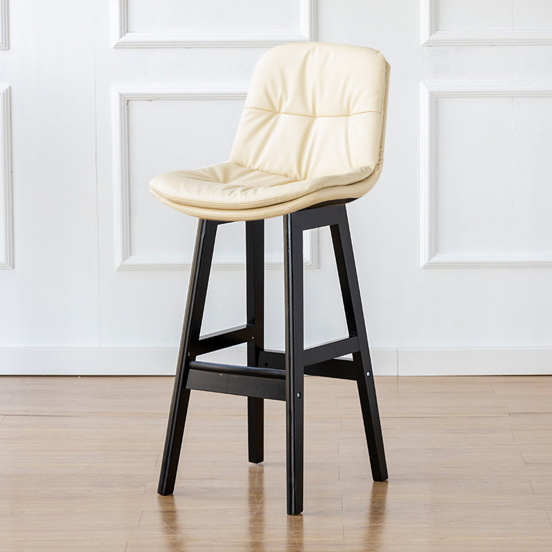 Modern Armless Backrest Counter Stool Wood Milk Tea Shop Bar Stool with Leather Cushion Off-White Black 1 Piece Clearhalo 'Bar Furniture' 'Bar Stools' 'bar_stools' 'furn' 'furn_bar_stools' 'furniture_bar_stools' 'Kitchen & Dining Furniture' 'kitchen&dining_furn' 'kitchen' 'kitchen_furn' Furniture' 4639721