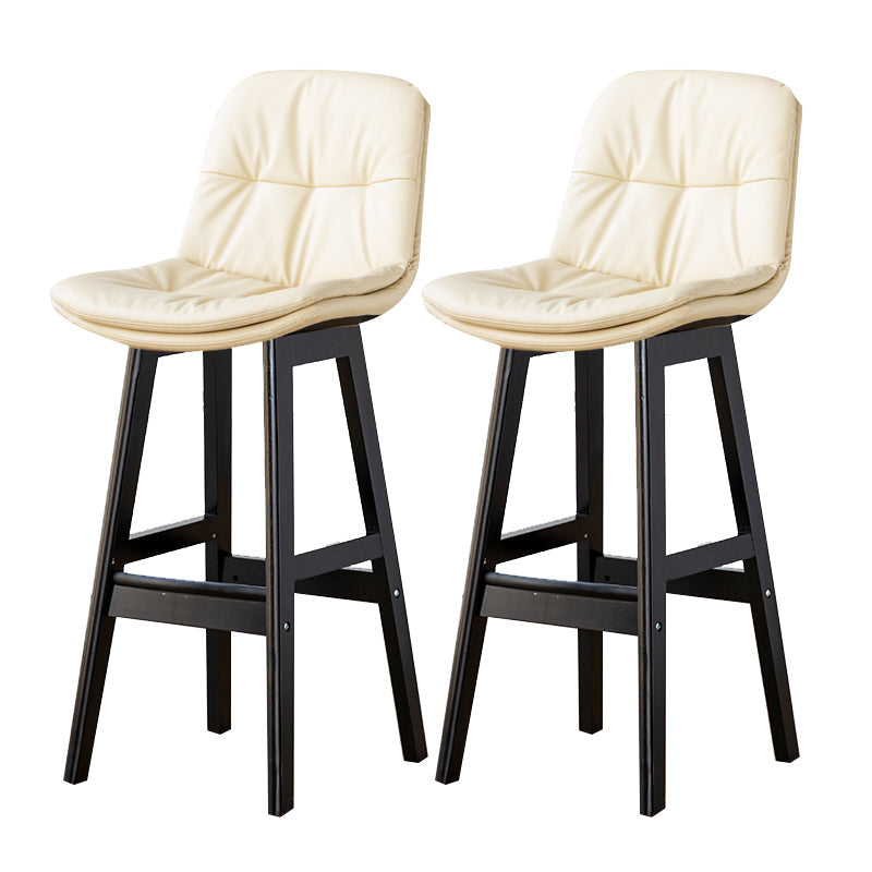 Modern Armless Backrest Counter Stool Wood Milk Tea Shop Bar Stool with Leather Cushion Off-White Black 2 Piece Set Clearhalo 'Bar Furniture' 'Bar Stools' 'bar_stools' 'furn' 'furn_bar_stools' 'furniture_bar_stools' 'Kitchen & Dining Furniture' 'kitchen&dining_furn' 'kitchen' 'kitchen_furn' Furniture' 4639722