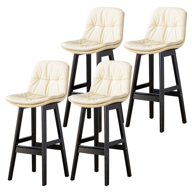 Modern Armless Backrest Counter Stool Wood Milk Tea Shop Bar Stool with Leather Cushion Off-White Black 4 Piece Set Clearhalo 'Bar Furniture' 'Bar Stools' 'bar_stools' 'furn' 'furn_bar_stools' 'furniture_bar_stools' 'Kitchen & Dining Furniture' 'kitchen&dining_furn' 'kitchen' 'kitchen_furn' Furniture' 4639723