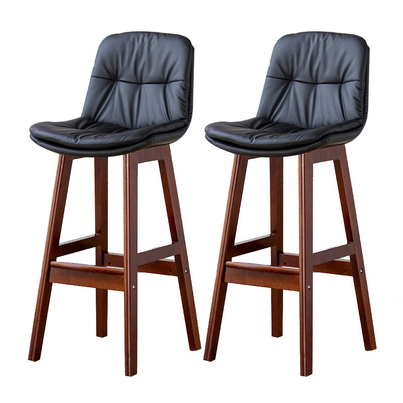 Modern Armless Backrest Counter Stool Wood Milk Tea Shop Bar Stool with Leather Cushion Black Brown 2 Piece Set Clearhalo 'Bar Furniture' 'Bar Stools' 'bar_stools' 'furn' 'furn_bar_stools' 'furniture_bar_stools' 'Kitchen & Dining Furniture' 'kitchen&dining_furn' 'kitchen' 'kitchen_furn' Furniture' 4639725