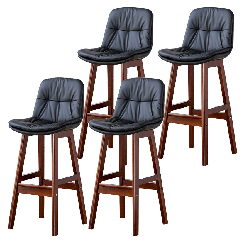 Modern Armless Backrest Counter Stool Wood Milk Tea Shop Bar Stool with Leather Cushion Black Brown 4 Piece Set Clearhalo 'Bar Furniture' 'Bar Stools' 'bar_stools' 'furn' 'furn_bar_stools' 'furniture_bar_stools' 'Kitchen & Dining Furniture' 'kitchen&dining_furn' 'kitchen' 'kitchen_furn' Furniture' 4639726