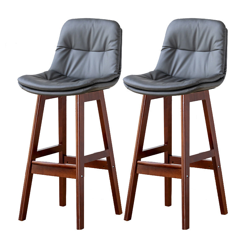Modern Armless Backrest Counter Stool Wood Milk Tea Shop Bar Stool with Leather Cushion Dark Gray Brown 2 Piece Set Clearhalo 'Bar Furniture' 'Bar Stools' 'bar_stools' 'furn' 'furn_bar_stools' 'furniture_bar_stools' 'Kitchen & Dining Furniture' 'kitchen&dining_furn' 'kitchen' 'kitchen_furn' Furniture' 4639728