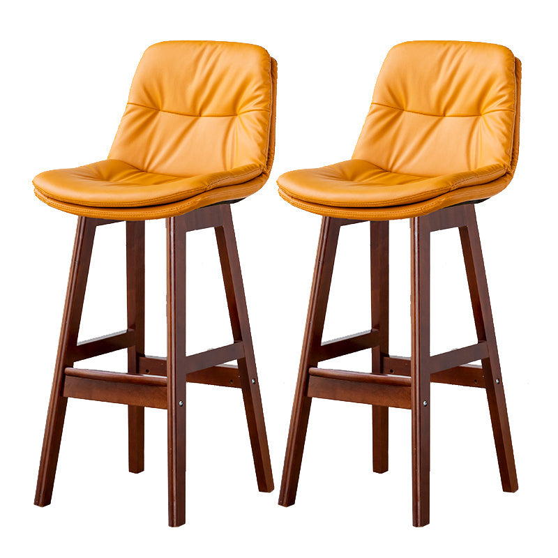 Modern Armless Backrest Counter Stool Wood Milk Tea Shop Bar Stool with Leather Cushion Yellow Brown 2 Piece Set Clearhalo 'Bar Furniture' 'Bar Stools' 'bar_stools' 'furn' 'furn_bar_stools' 'furniture_bar_stools' 'Kitchen & Dining Furniture' 'kitchen&dining_furn' 'kitchen' 'kitchen_furn' Furniture' 4639734