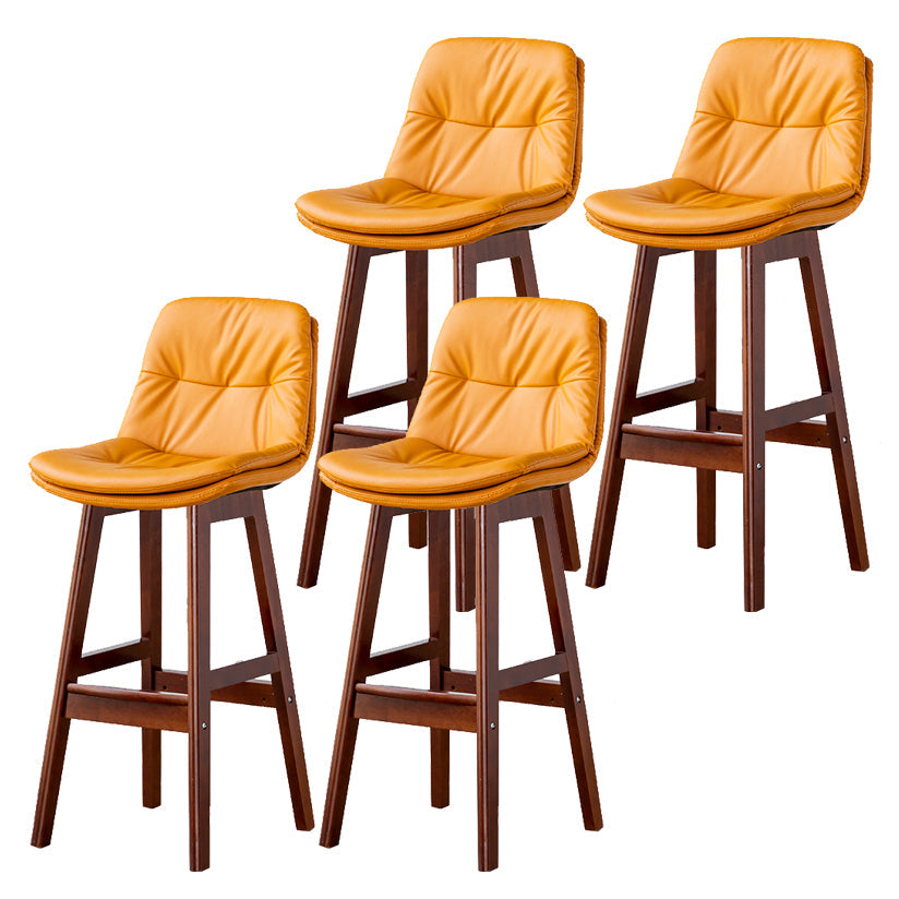 Modern Armless Backrest Counter Stool Wood Milk Tea Shop Bar Stool with Leather Cushion Yellow Brown 4 Piece Set Clearhalo 'Bar Furniture' 'Bar Stools' 'bar_stools' 'furn' 'furn_bar_stools' 'furniture_bar_stools' 'Kitchen & Dining Furniture' 'kitchen&dining_furn' 'kitchen' 'kitchen_furn' Furniture' 4639735