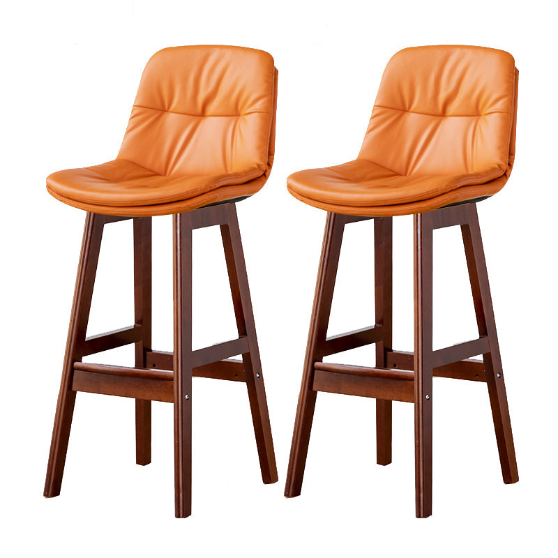 Modern Armless Backrest Counter Stool Wood Milk Tea Shop Bar Stool with Leather Cushion Orange Brown 2 Piece Set Clearhalo 'Bar Furniture' 'Bar Stools' 'bar_stools' 'furn' 'furn_bar_stools' 'furniture_bar_stools' 'Kitchen & Dining Furniture' 'kitchen&dining_furn' 'kitchen' 'kitchen_furn' Furniture' 4639737