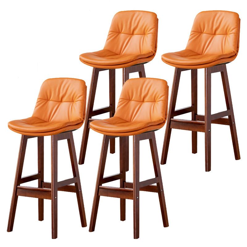 Modern Armless Backrest Counter Stool Wood Milk Tea Shop Bar Stool with Leather Cushion Orange Brown 4 Piece Set Clearhalo 'Bar Furniture' 'Bar Stools' 'bar_stools' 'furn' 'furn_bar_stools' 'furniture_bar_stools' 'Kitchen & Dining Furniture' 'kitchen&dining_furn' 'kitchen' 'kitchen_furn' Furniture' 4639738