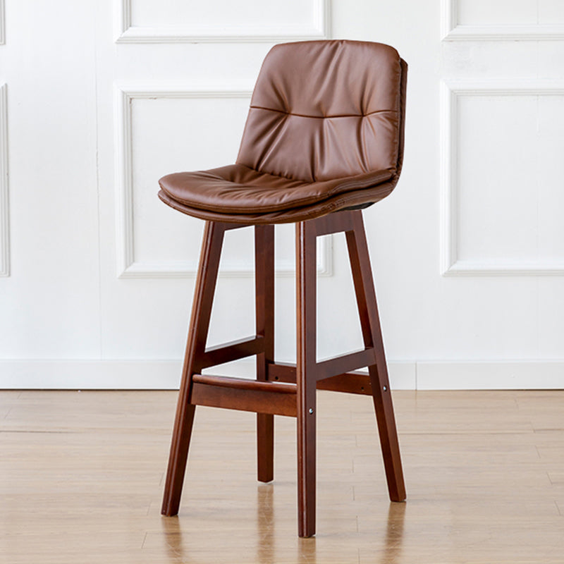 Modern Armless Backrest Counter Stool Wood Milk Tea Shop Bar Stool with Leather Cushion Brown Brown 1 Piece Clearhalo 'Bar Furniture' 'Bar Stools' 'bar_stools' 'furn' 'furn_bar_stools' 'furniture_bar_stools' 'Kitchen & Dining Furniture' 'kitchen&dining_furn' 'kitchen' 'kitchen_furn' Furniture' 4639739