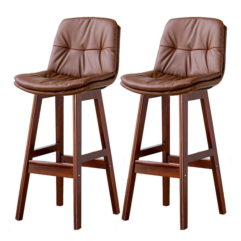 Modern Armless Backrest Counter Stool Wood Milk Tea Shop Bar Stool with Leather Cushion Brown Brown 2 Piece Set Clearhalo 'Bar Furniture' 'Bar Stools' 'bar_stools' 'furn' 'furn_bar_stools' 'furniture_bar_stools' 'Kitchen & Dining Furniture' 'kitchen&dining_furn' 'kitchen' 'kitchen_furn' Furniture' 4639740