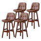 Modern Armless Backrest Counter Stool Wood Milk Tea Shop Bar Stool with Leather Cushion Brown Brown 4 Piece Set Clearhalo 'Bar Furniture' 'Bar Stools' 'bar_stools' 'furn' 'furn_bar_stools' 'furniture_bar_stools' 'Kitchen & Dining Furniture' 'kitchen&dining_furn' 'kitchen' 'kitchen_furn' Furniture' 4639741