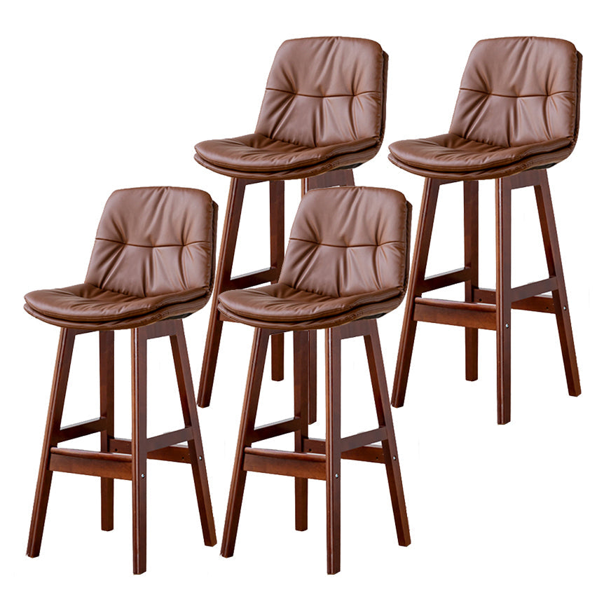 Modern Armless Backrest Counter Stool Wood Milk Tea Shop Bar Stool with Leather Cushion Brown Brown 4 Piece Set Clearhalo 'Bar Furniture' 'Bar Stools' 'bar_stools' 'furn' 'furn_bar_stools' 'furniture_bar_stools' 'Kitchen & Dining Furniture' 'kitchen&dining_furn' 'kitchen' 'kitchen_furn' Furniture' 4639741