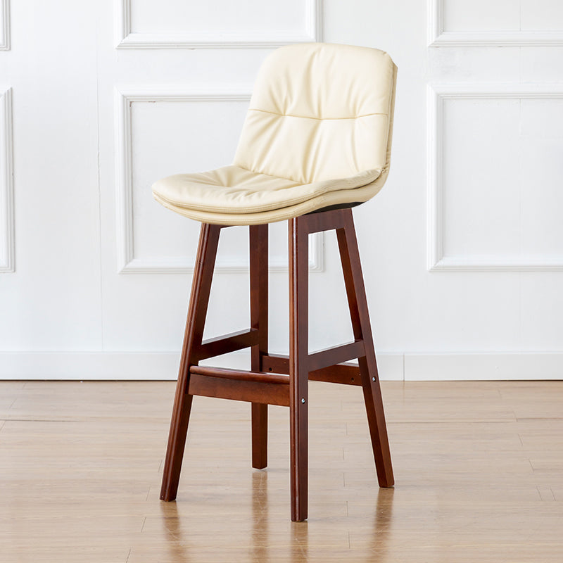 Modern Armless Backrest Counter Stool Wood Milk Tea Shop Bar Stool with Leather Cushion Off-White Brown 1 Piece Clearhalo 'Bar Furniture' 'Bar Stools' 'bar_stools' 'furn' 'furn_bar_stools' 'furniture_bar_stools' 'Kitchen & Dining Furniture' 'kitchen&dining_furn' 'kitchen' 'kitchen_furn' Furniture' 4639742