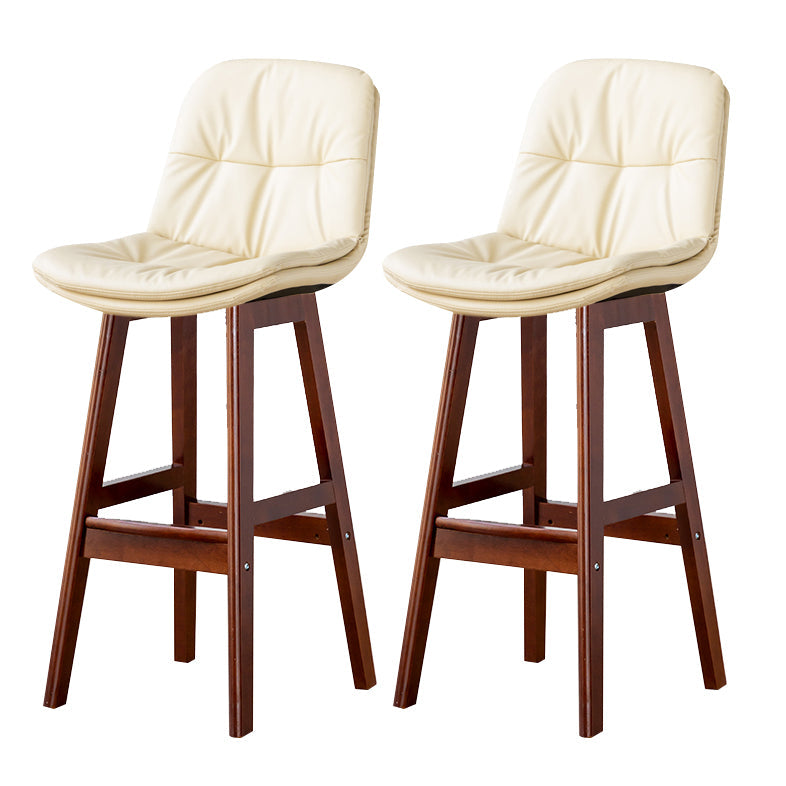 Modern Armless Backrest Counter Stool Wood Milk Tea Shop Bar Stool with Leather Cushion Off-White Brown 2 Piece Set Clearhalo 'Bar Furniture' 'Bar Stools' 'bar_stools' 'furn' 'furn_bar_stools' 'furniture_bar_stools' 'Kitchen & Dining Furniture' 'kitchen&dining_furn' 'kitchen' 'kitchen_furn' Furniture' 4639743