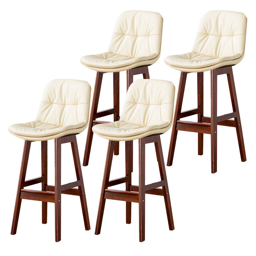 Modern Armless Backrest Counter Stool Wood Milk Tea Shop Bar Stool with Leather Cushion Off-White Brown 4 Piece Set Clearhalo 'Bar Furniture' 'Bar Stools' 'bar_stools' 'furn' 'furn_bar_stools' 'furniture_bar_stools' 'Kitchen & Dining Furniture' 'kitchen&dining_furn' 'kitchen' 'kitchen_furn' Furniture' 4639744