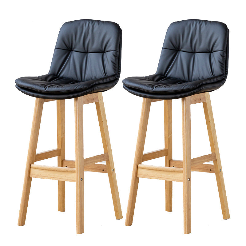 Modern Armless Backrest Counter Stool Wood Milk Tea Shop Bar Stool with Leather Cushion Black Natural 2 Piece Set Clearhalo 'Bar Furniture' 'Bar Stools' 'bar_stools' 'furn' 'furn_bar_stools' 'furniture_bar_stools' 'Kitchen & Dining Furniture' 'kitchen&dining_furn' 'kitchen' 'kitchen_furn' Furniture' 4639746