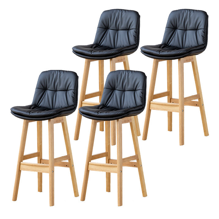 Modern Armless Backrest Counter Stool Wood Milk Tea Shop Bar Stool with Leather Cushion Black Natural 4 Piece Set Clearhalo 'Bar Furniture' 'Bar Stools' 'bar_stools' 'furn' 'furn_bar_stools' 'furniture_bar_stools' 'Kitchen & Dining Furniture' 'kitchen&dining_furn' 'kitchen' 'kitchen_furn' Furniture' 4639747