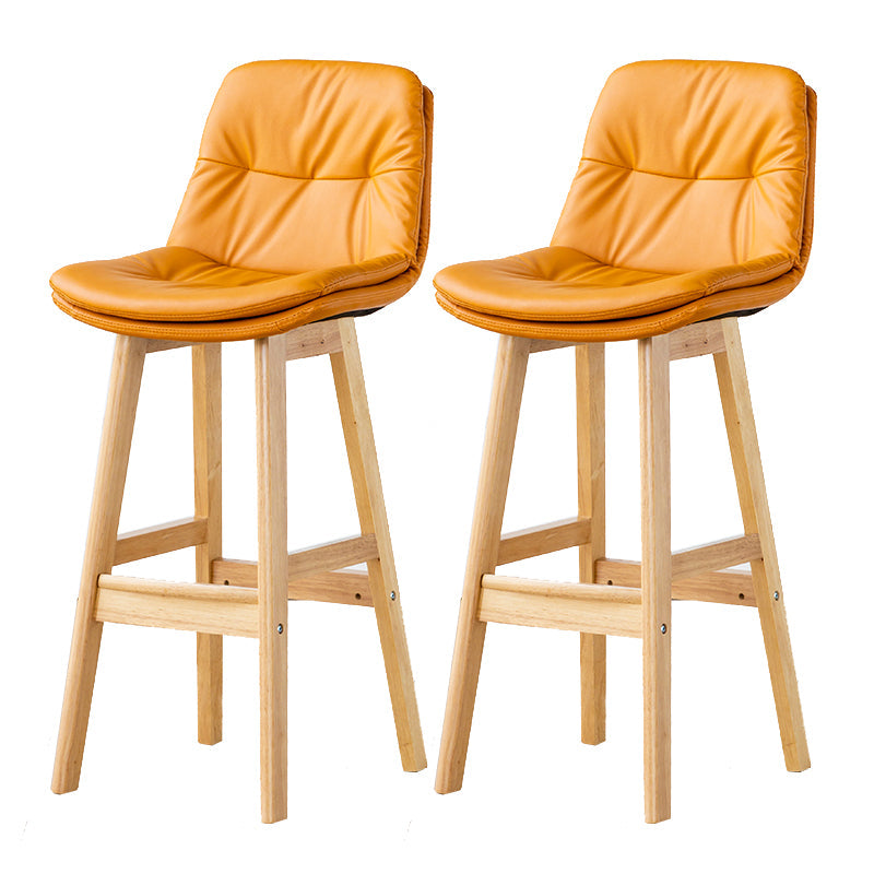 Modern Armless Backrest Counter Stool Wood Milk Tea Shop Bar Stool with Leather Cushion Yellow Natural 2 Piece Set Clearhalo 'Bar Furniture' 'Bar Stools' 'bar_stools' 'furn' 'furn_bar_stools' 'furniture_bar_stools' 'Kitchen & Dining Furniture' 'kitchen&dining_furn' 'kitchen' 'kitchen_furn' Furniture' 4639755