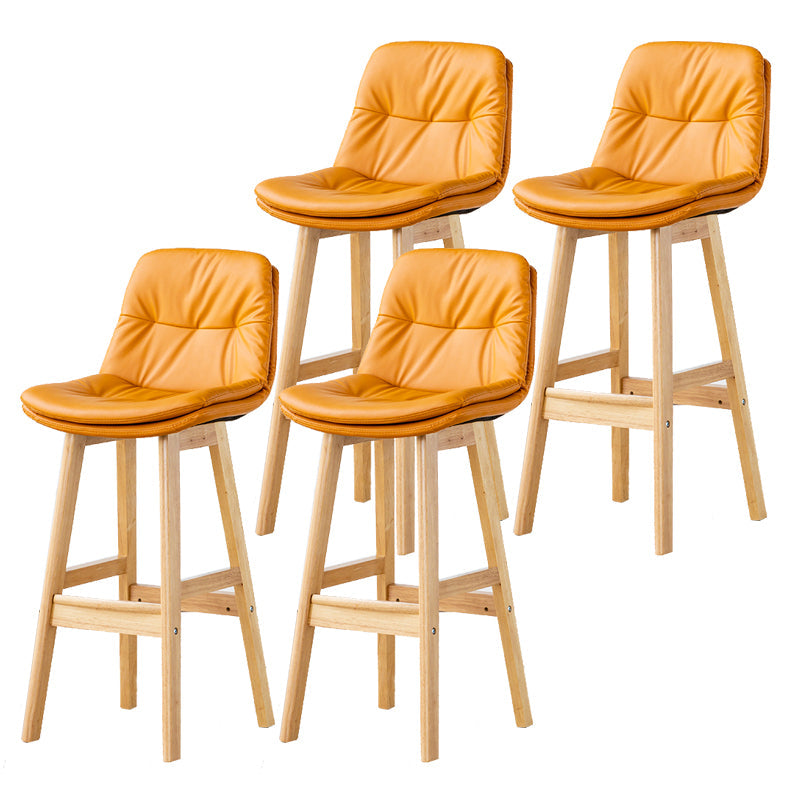 Modern Armless Backrest Counter Stool Wood Milk Tea Shop Bar Stool with Leather Cushion Yellow Natural 4 Piece Set Clearhalo 'Bar Furniture' 'Bar Stools' 'bar_stools' 'furn' 'furn_bar_stools' 'furniture_bar_stools' 'Kitchen & Dining Furniture' 'kitchen&dining_furn' 'kitchen' 'kitchen_furn' Furniture' 4639756