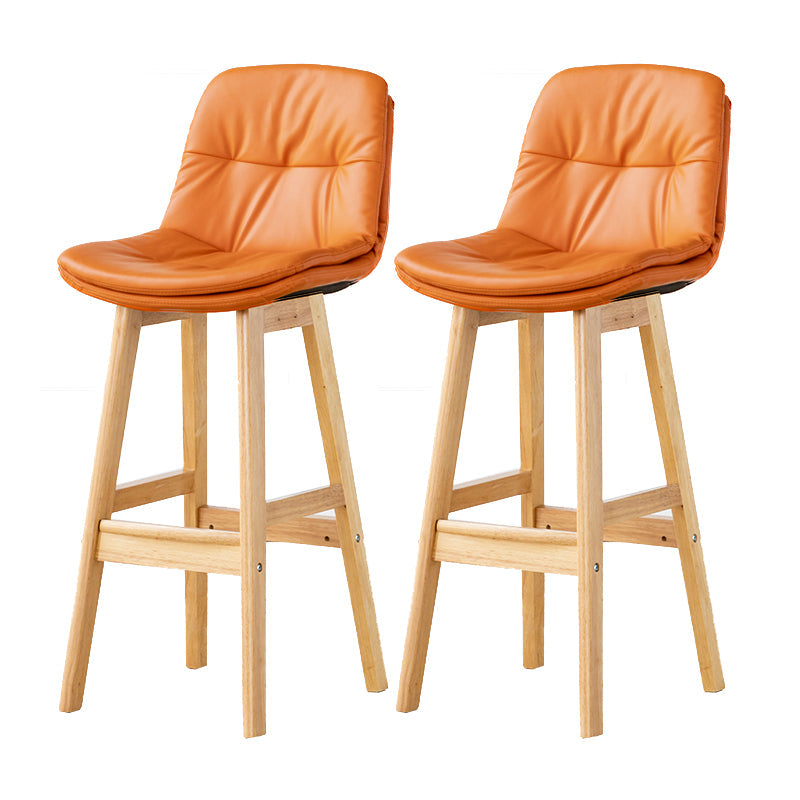 Modern Armless Backrest Counter Stool Wood Milk Tea Shop Bar Stool with Leather Cushion Orange Natural 2 Piece Set Clearhalo 'Bar Furniture' 'Bar Stools' 'bar_stools' 'furn' 'furn_bar_stools' 'furniture_bar_stools' 'Kitchen & Dining Furniture' 'kitchen&dining_furn' 'kitchen' 'kitchen_furn' Furniture' 4639758