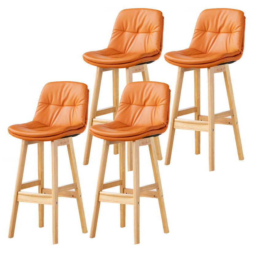 Modern Armless Backrest Counter Stool Wood Milk Tea Shop Bar Stool with Leather Cushion Orange Natural 4 Piece Set Clearhalo 'Bar Furniture' 'Bar Stools' 'bar_stools' 'furn' 'furn_bar_stools' 'furniture_bar_stools' 'Kitchen & Dining Furniture' 'kitchen&dining_furn' 'kitchen' 'kitchen_furn' Furniture' 4639759