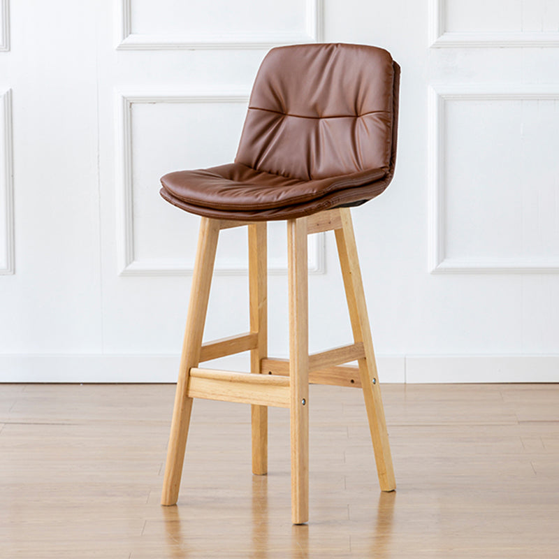 Modern Armless Backrest Counter Stool Wood Milk Tea Shop Bar Stool with Leather Cushion Brown Natural 1 Piece Clearhalo 'Bar Furniture' 'Bar Stools' 'bar_stools' 'furn' 'furn_bar_stools' 'furniture_bar_stools' 'Kitchen & Dining Furniture' 'kitchen&dining_furn' 'kitchen' 'kitchen_furn' Furniture' 4639760