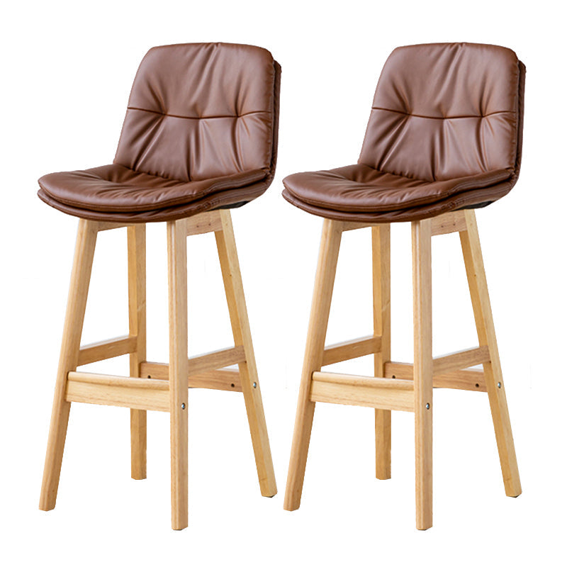 Modern Armless Backrest Counter Stool Wood Milk Tea Shop Bar Stool with Leather Cushion Brown Natural 2 Piece Set Clearhalo 'Bar Furniture' 'Bar Stools' 'bar_stools' 'furn' 'furn_bar_stools' 'furniture_bar_stools' 'Kitchen & Dining Furniture' 'kitchen&dining_furn' 'kitchen' 'kitchen_furn' Furniture' 4639761