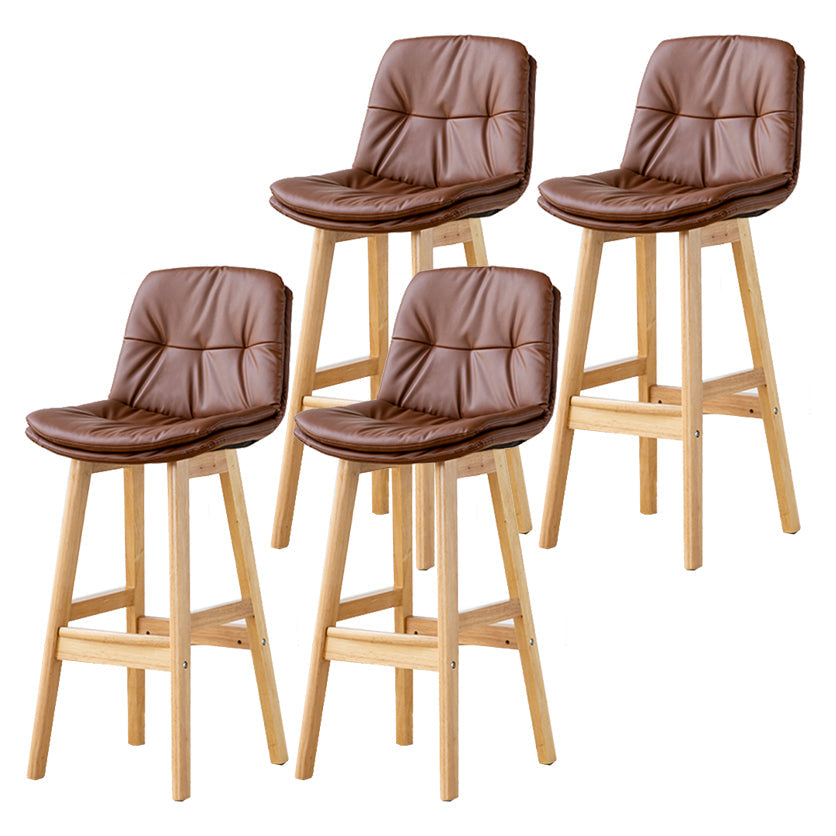 Modern Armless Backrest Counter Stool Wood Milk Tea Shop Bar Stool with Leather Cushion Brown Natural 4 Piece Set Clearhalo 'Bar Furniture' 'Bar Stools' 'bar_stools' 'furn' 'furn_bar_stools' 'furniture_bar_stools' 'Kitchen & Dining Furniture' 'kitchen&dining_furn' 'kitchen' 'kitchen_furn' Furniture' 4639762