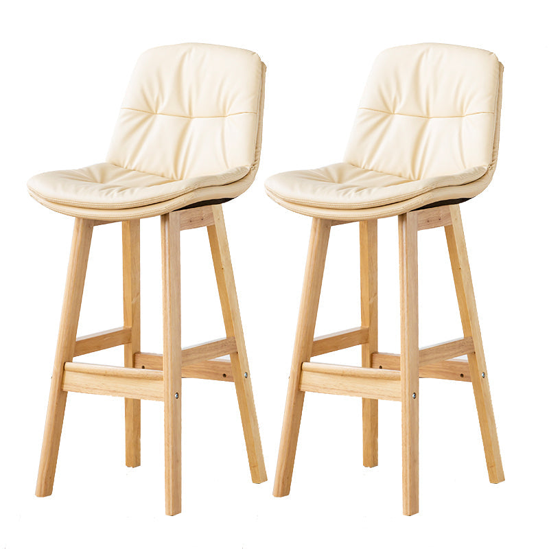Modern Armless Backrest Counter Stool Wood Milk Tea Shop Bar Stool with Leather Cushion Off-White Natural 2 Piece Set Clearhalo 'Bar Furniture' 'Bar Stools' 'bar_stools' 'furn' 'furn_bar_stools' 'furniture_bar_stools' 'Kitchen & Dining Furniture' 'kitchen&dining_furn' 'kitchen' 'kitchen_furn' Furniture' 4639764