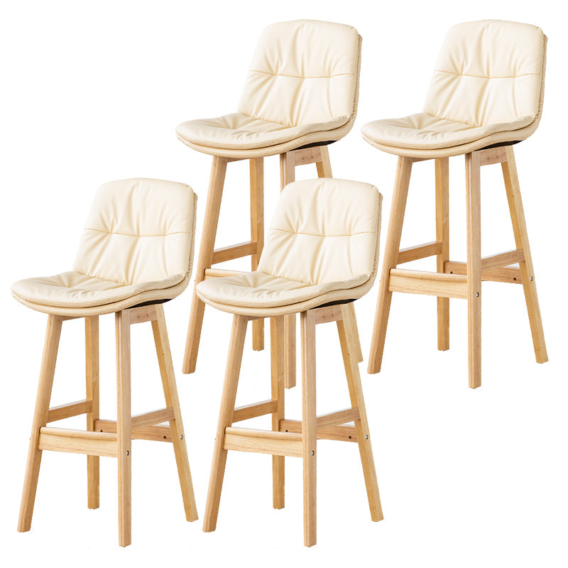 Modern Armless Backrest Counter Stool Wood Milk Tea Shop Bar Stool with Leather Cushion Off-White Natural 4 Piece Set Clearhalo 'Bar Furniture' 'Bar Stools' 'bar_stools' 'furn' 'furn_bar_stools' 'furniture_bar_stools' 'Kitchen & Dining Furniture' 'kitchen&dining_furn' 'kitchen' 'kitchen_furn' Furniture' 4639765